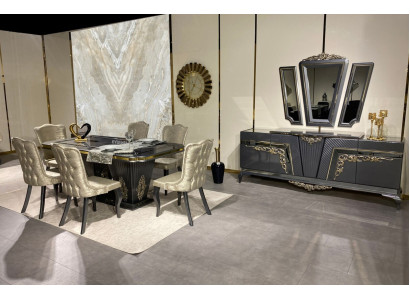 Dining room set 9 pieces. Dining table + 6x Chairs Sideboard with Mirror Gray new