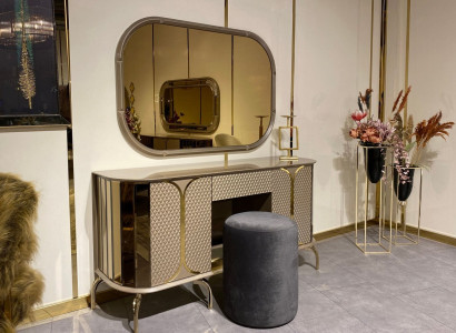 Dressing table Mirror Stool Furniture Bedroom Gold 3pcs. Bedroom
