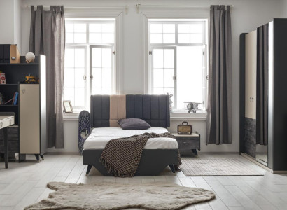 Luxurious gray bedroom set youth room children's room 7-piece bed