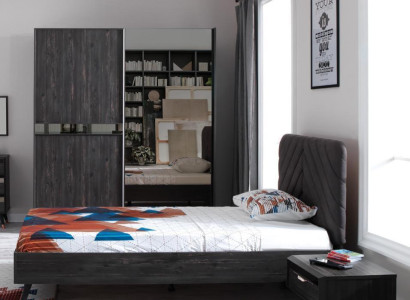 Luxurious Bedroom Black stylish Bed Bedside table Wardrobe