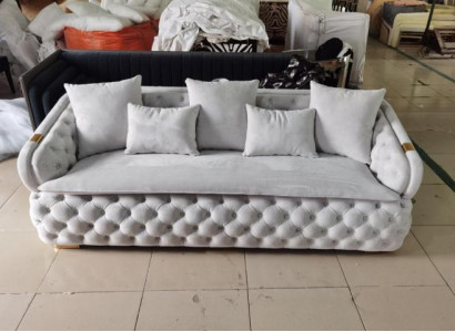 luxurious designer gray 3-seater luxury chesterfield fabric sofa modern new