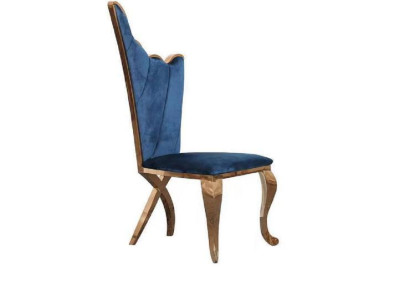 Stylish Armchair Chair Blue Seat Upholstery Design Metal Textile Modern Style