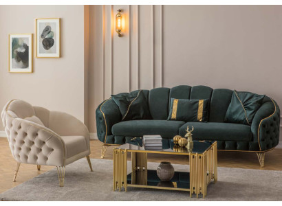 Stylish Living room Complete 3-piece three-seater sofa couch luxury 2x armchair