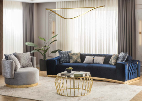 Sofa set Complete e Upholstered sofa Blue three-seater Modern Armchair new