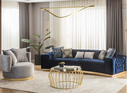 Sofa set Complete e Upholstered sofa Blue three-seater Modern Armchair new