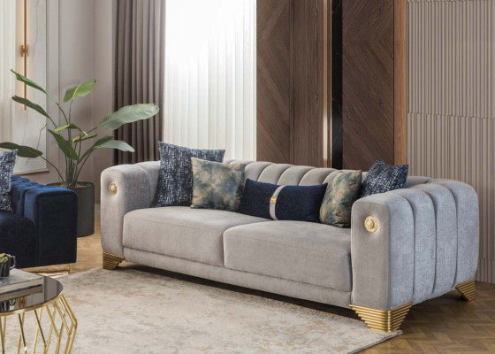 Living room Sofa 3 Seater Gray Upholstery Sofas Design Wood Textile new Modern