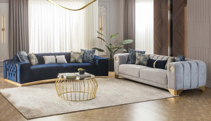 Living room Sofa 3 Seater Gray Upholstery Sofas Design Wood Textile new Modern