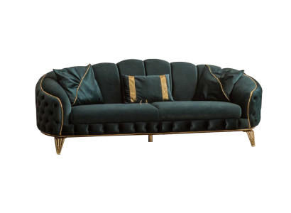 Modern Chesterfield Green Sofa 3 Seat Couches Three Seater New Textile Metal