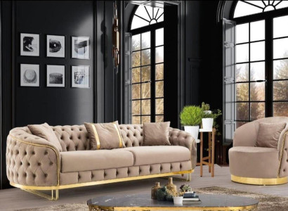 Designer Living room Set 3-Seater Sofa and Armchair Beige Color 2-piece. new