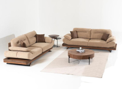 Beige Living room 2x 3-Seater Sofas Luxurious Upholstery Couches Seating Furniture