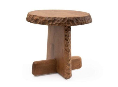 Luxurious round side table with wooden top in light brown color modern