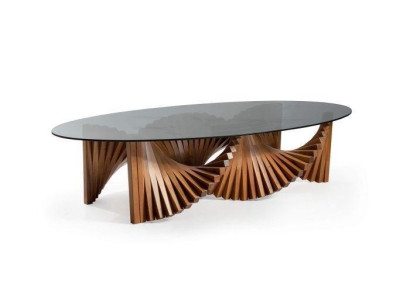 Design Luxury Living room Oval Coffee table Brown Color Modern Wood new