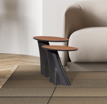 2x Side tables with wooden top in Black Color Moder Living room