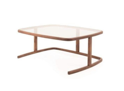 Luxurious round coffee table with wooden top in light modern colour
