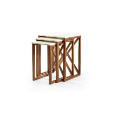 White Coffee table Suite 3x Square Wooden Tables Living room Furniture