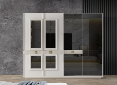Robust White Wardrobe Bedroom Designer Wardrobe Glass Cabinet