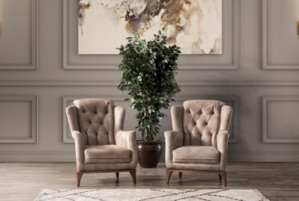 Chesterfield Robust 2x Fabric Chairs Luxurious 1-Seater Modern Furniture