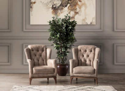 Chesterfield Robust 2x Fabric Chairs Luxurious 1-Seater Modern Furniture