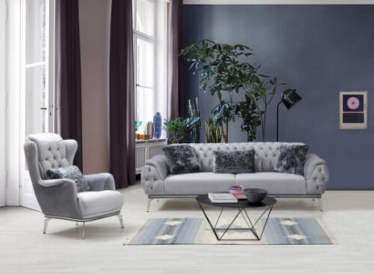 Living room set 2 pieces. Sofa with Armchair Chesterfield Design Modern Textile