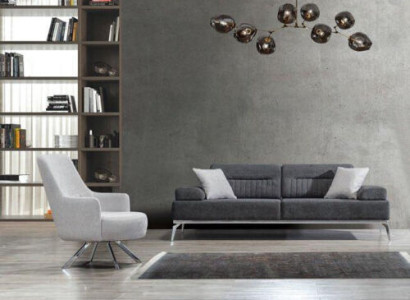 Living room set 2 pieces. 3-Seater Sofa 1-Seater Armchair Gray White Textile Material
