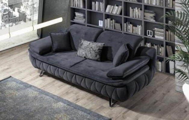 Black 3-Seater Living room Fabric Sofa Modern Deisgn with Cushion Textile