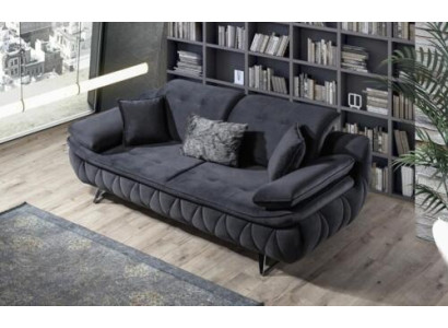 Black 3-Seater Living room Fabric Sofa Modern Deisgn with Cushion Textile