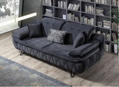 Black 3-Seater Living room Fabric Sofa Modern Deisgn with Cushion Textile