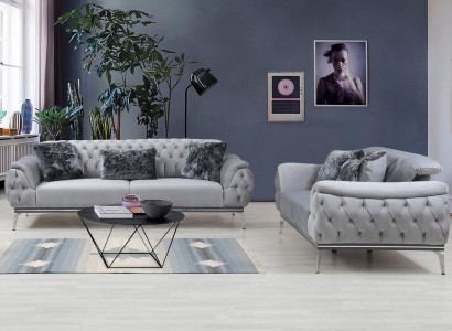 Gray Living room Fabric Sofa Modern Design Chesterfield Textile Material
