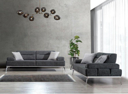 Fabric sofas living room set 2 pieces. Gray Color Textile Material Modern Design