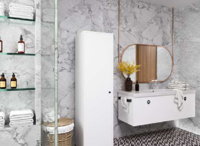Bathroom Bathroom Cabinet Modern Design with Shelves White Rectangular Modern
