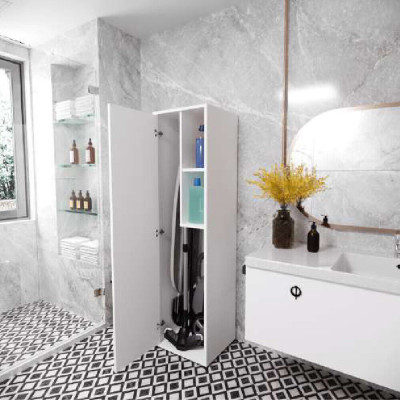 Bathroom Bathroom Cabinet Modern Design with Shelves White Rectangular Modern