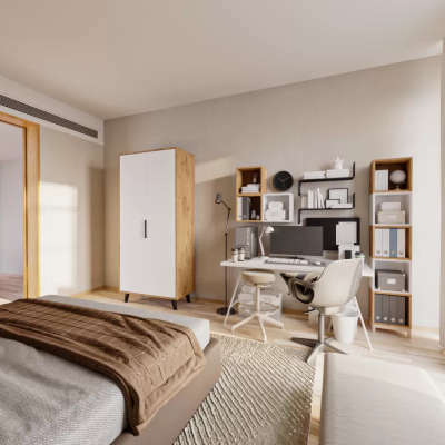 Bedroom Wardrobe Modern Design White Brown Two Tone Luxury