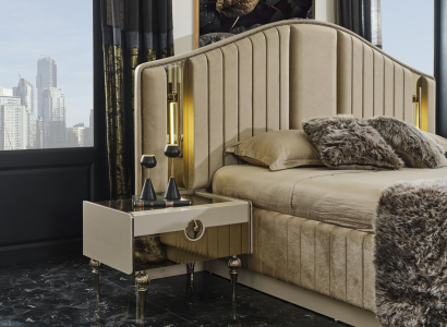 Robust Gold-White Bedside table Bedroom Wood Furniture Designer Table