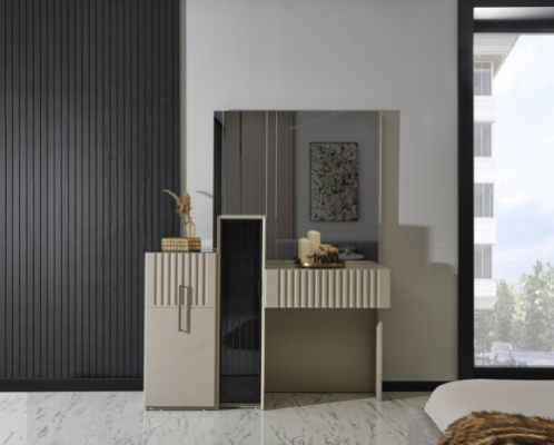 Gray Dressing table Robust cosmetic table with Mirror 2-piece Wood Furniture