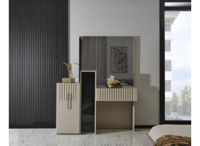 Gray Dressing table Robust cosmetic table with Mirror 2-piece Wood Furniture
