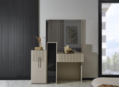 Gray Dressing table Robust cosmetic table with Mirror 2-piece Wood Furniture