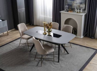 Gray and White Dining room Furniture Dining table Luxury 4x Upholstered Chairs Modern Set