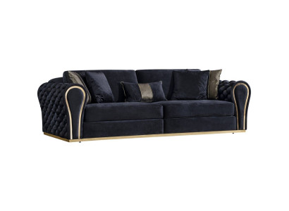Stylish black 3-seater luxury living room seating furniture upholstered sofa