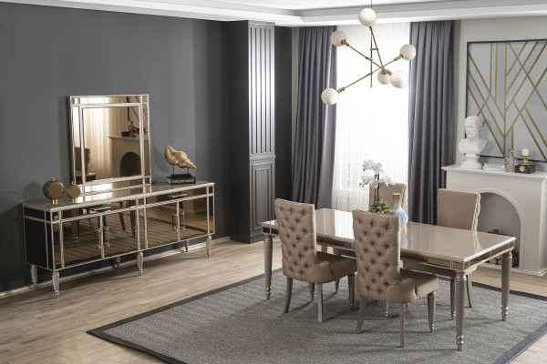 Luxury Dining room Set Dining table 4x Chairs Wood Textile Dining set Suite