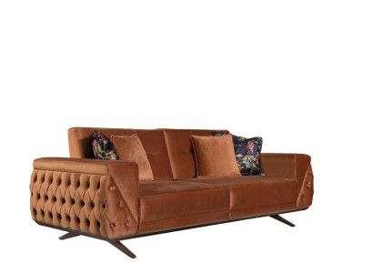 Brown Textile Three Seater Chesterfield 3-Seater Living room Upholstery Couch