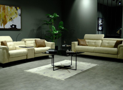 Beige Leather Sofa set Designer 3-Seater Two-seater Couch 2-piece set
