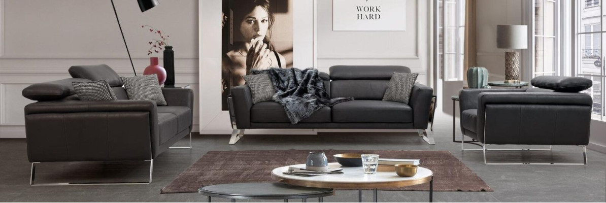 Designer imitation leather couch set 2x three-seater luxurious armchair 3-piece