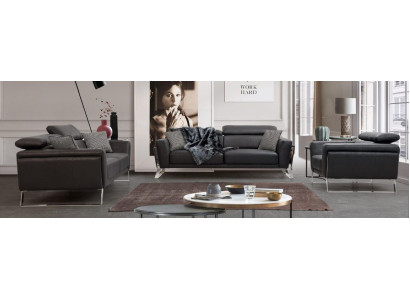 Designer imitation leather couch set 2x three-seater luxurious armchair 3-piece
