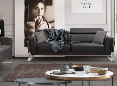 Designer imitation leather couch set 2x three-seater luxurious armchair 3-piece