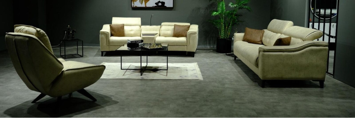 Beige Two-seater Designer Sofa 2-Seater Living room Luxurious seating furniture