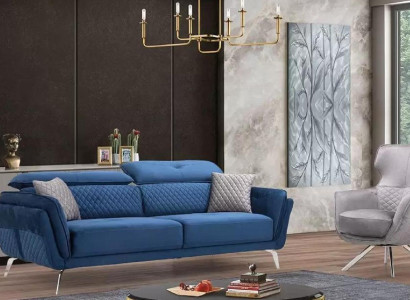Exquisite Sofa set Blue three seater Designer Armchair Upholstery Furniture