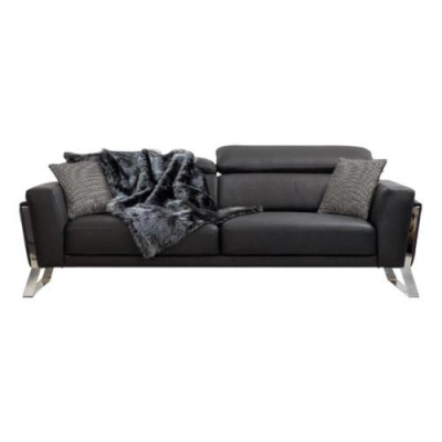 Black Living room Three Seater Designer Sofa Luxury Leather 3-Seater Furniture