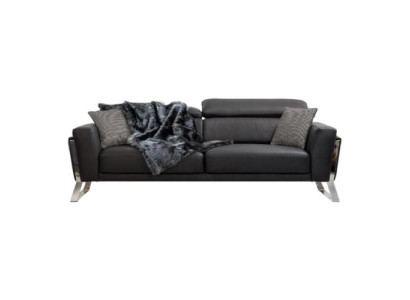 Black Living room Three Seater Designer Sofa Luxury Leather 3-Seater Furniture