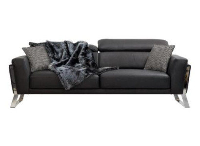 Black Living room Three Seater Designer Sofa Luxury Leather 3-Seater Furniture