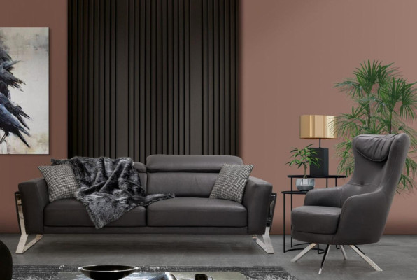 Black Living room Three Seater Designer Sofa Luxury Leather 3-Seater Furniture
